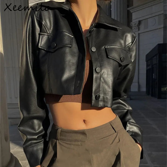 Xeemilo Autumn Faux Leather Short Jacket