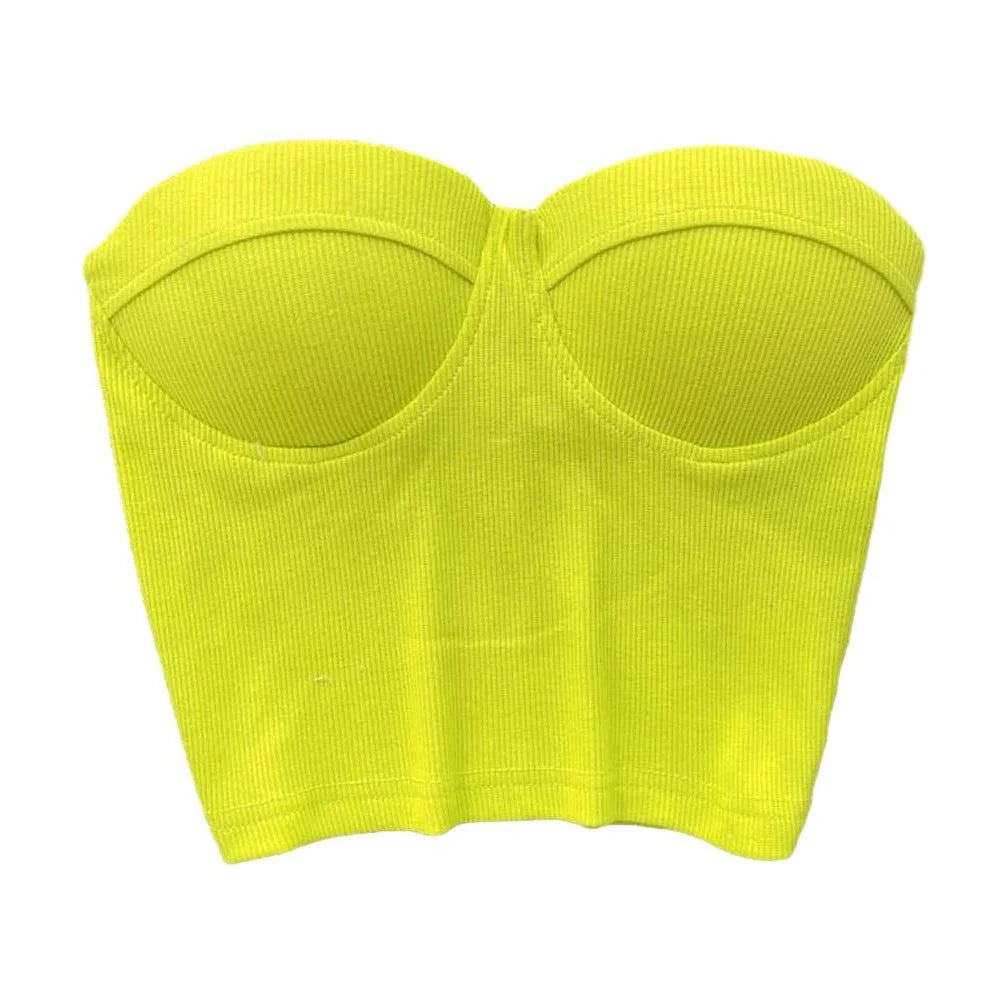 1PCS Strapless Tight Tank Women Summer Casual Solid Color Crop Sexy Sweetheart Neck Strapless Top Summer Fashion