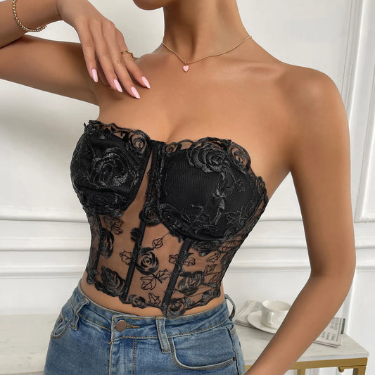 Sexy Women's Floral Lace Vest Corset